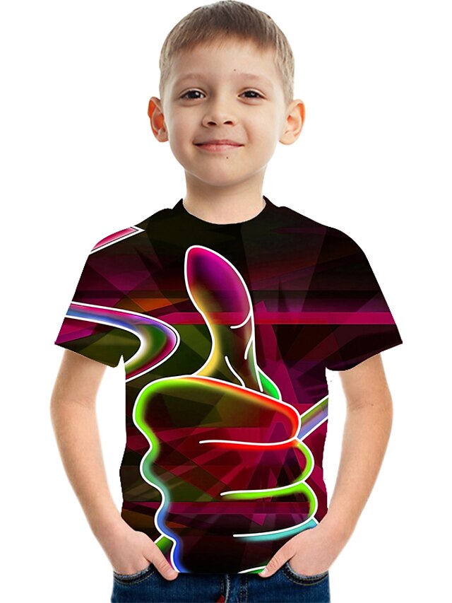  Børn Drenge Barnet's Dag T-shirt Kortærmet Grøn Hvid Regnbue 3D-udskrivning 3D Print Farveblok 3D Unisex Trykt mønster Basale Afslappet Gade Sport 2-12 år / Sommer