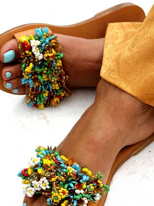  Women's Sandals Flat Sandals Daily Summer Flat Heel Open Toe PU Loafer Yellow