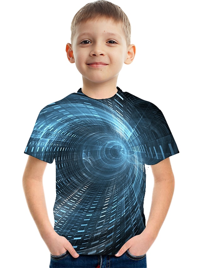  Niños Chico Camiseta Manga Corta Bloques 3D Estampado Arco Iris Niños Tops Verano Activo Chic de Calle Día del Niño