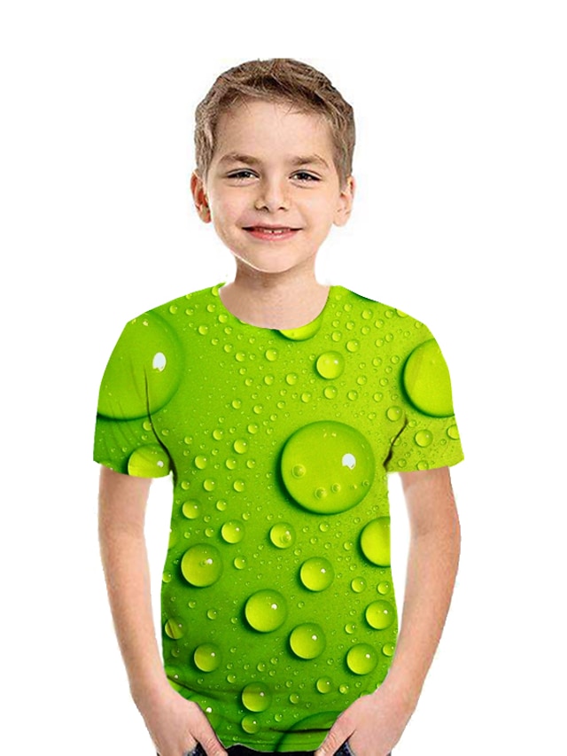  Niños Chico Camiseta Geométrico Exterior Impresión 3D Manga Corta Activo 3-12 años Verano Verde Trébol Azul Piscina Morado