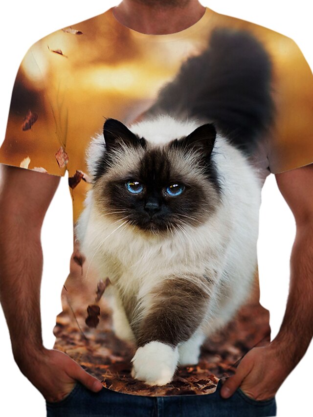  Herren T Shirt Hemd Farbblock 3D Tier Rundhalsausschnitt Übergröße Ausgehen Wochenende Kurzarm Oberteile Grundlegend Braun