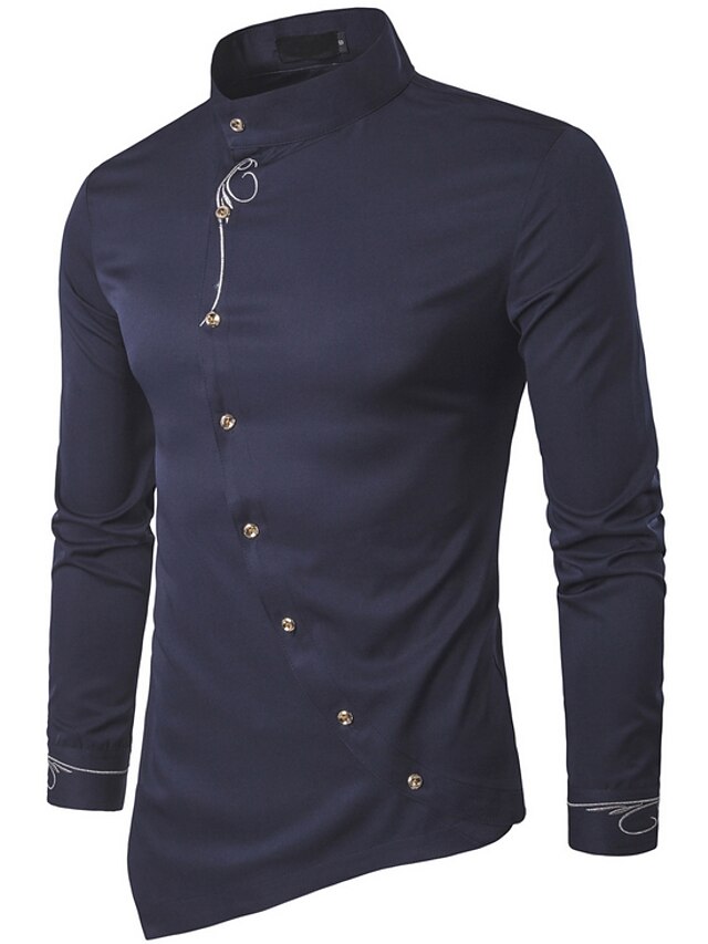  Per uomo Camicia Camicia da ballo Colletto Colletto Mao Tinta unita Bianco Nero Grigio Vino Blu marino Manica lunga Giornaliero Per eventi Taglia piccola Top Stoffe orientali / Primavera