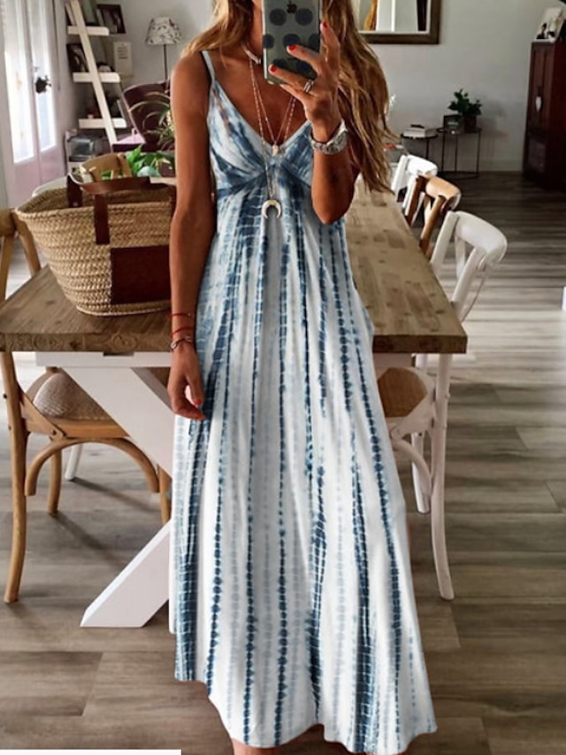  Women's Strap Dress Maxi long Dress Green Black Red Light Blue Sleeveless Color Block Cold Shoulder Spring Summer V Neck Hot Casual Holiday Going out 2021 S M L XL XXL 3XL