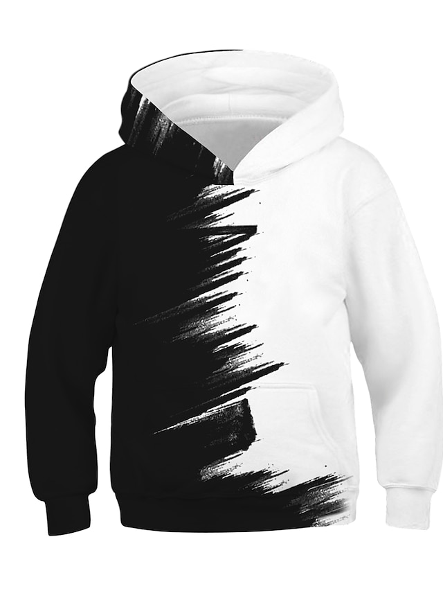  Boys' 3D Graffiti Print Hoodie Long Sleeve Black