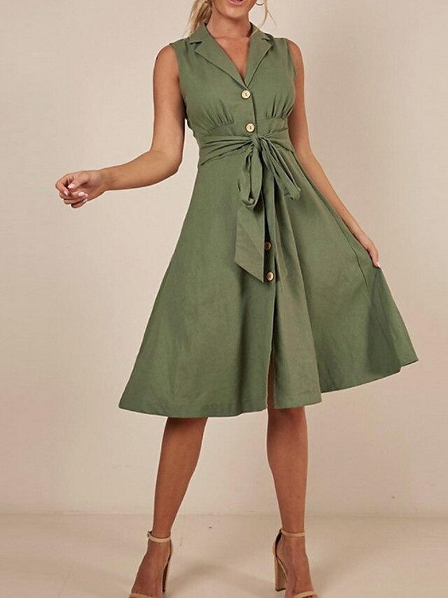 Women's Sheath Dress Midi Dress Sleeveless Solid Color Summer Elegant 2021 Green S M L