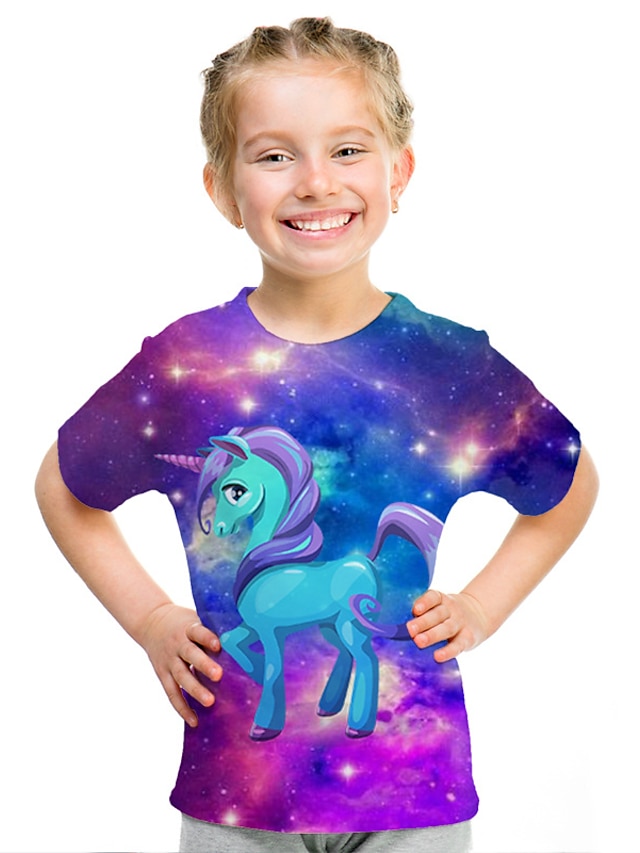 Mädchen 3D 3D T-Shirt Kurzarm 3D-Druck Aktiv Kuschelig Strassenmode Polyester kinderkleidung