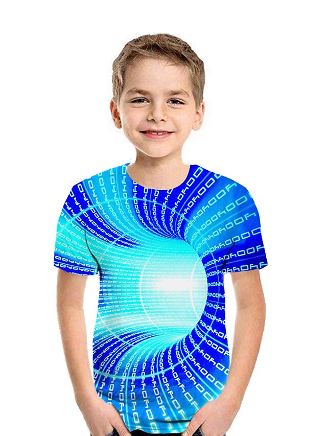  Kids Boys' T shirt Short Sleeve Green Blue Royal Blue 3D Print Pleated Optical Illusion Active Streetwear / Summer
