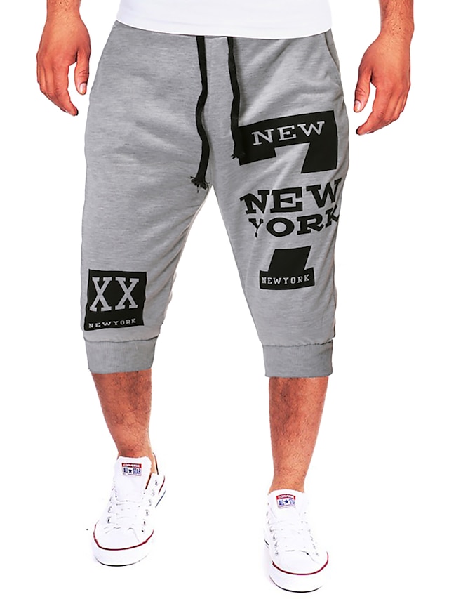  Men's Sporty Patchwork Sweatpants Knee Length Pants Solid Colored Mid Waist Slim Black Light gray White M L XL 2XL M