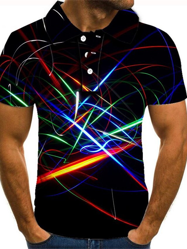  Men's Golf Shirt Tennis Shirt Collar Graphic 3D Green Blue Rainbow Short Sleeve Plus Size Daily Going out Tops Streetwear Exaggerated