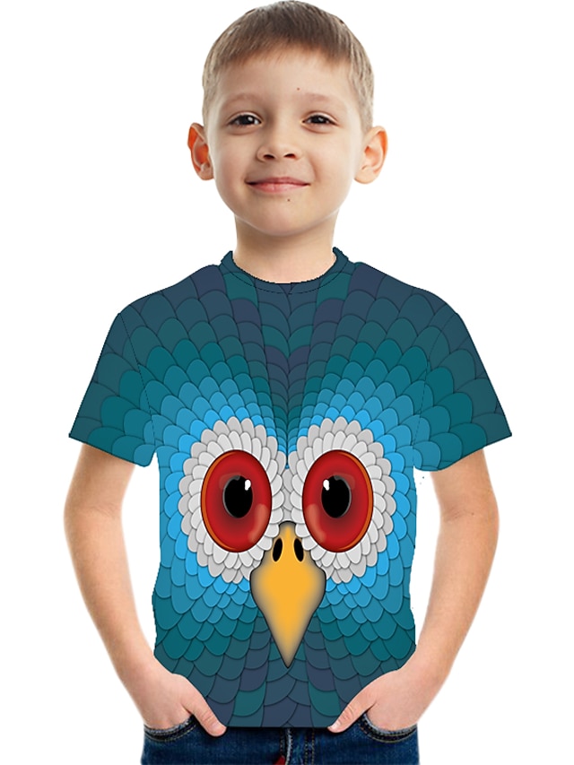  Barn Gutt T skjorte T-skjorte Kortermet Fargeblokk 3D Trykt mønster Regnbue Barn Topper Aktiv Gatemote Barnas Dag