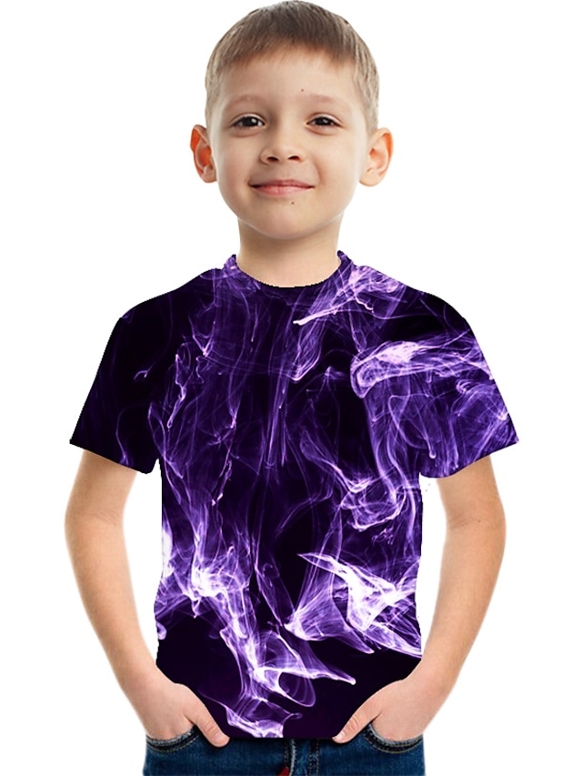  Barnet's Dag Drenge 3D Farveblok 3D T-shirt Kortærmet 3D-udskrivning Sommer Aktiv Gade Polyester Rayon Børn