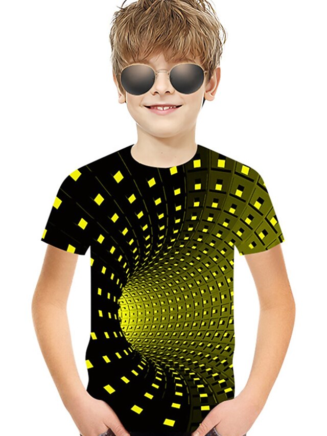 Barn Baby Gutt T skjorte T-skjorte Kortermet 3D Print Fargeblokk Geometrisk 3D Trykt mønster Blå Lilla Rød Barn Topper Sommer Aktiv Grunnleggende Gatemote Jul