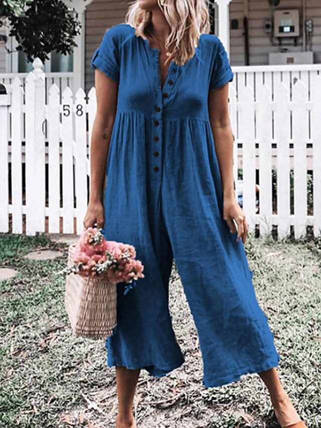  Femme Gris Violet Bleu Roi Combinaison-pantalon Couleur Pleine / Ample