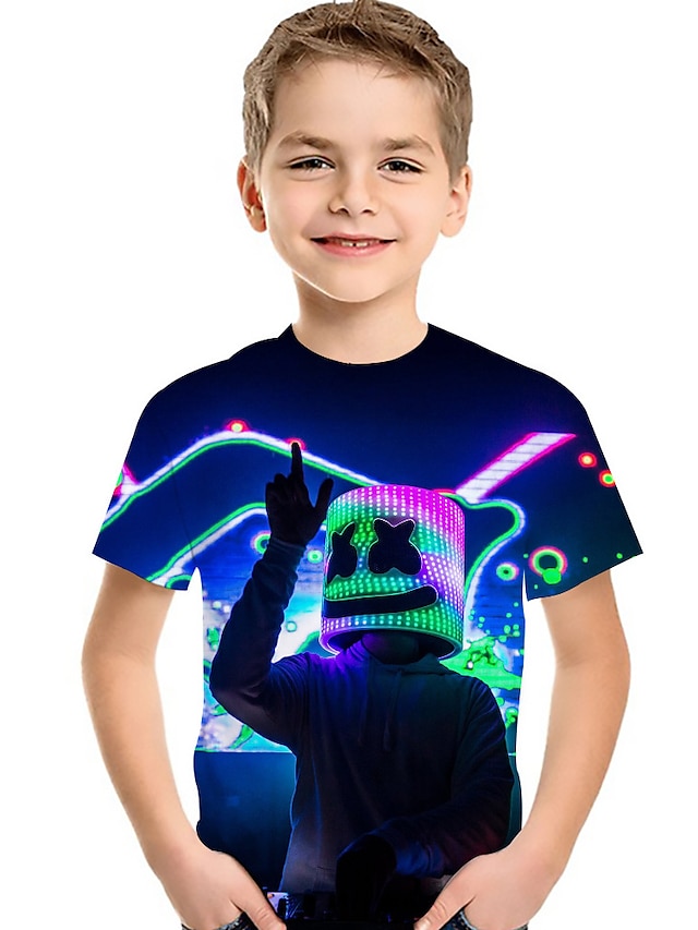  Niños Bebé Chico Camiseta Manga Corta Animé Arco iris Geométrico 3D Estampado Arco Iris Niños Tops Verano Activo Básico Moda Día del Niño