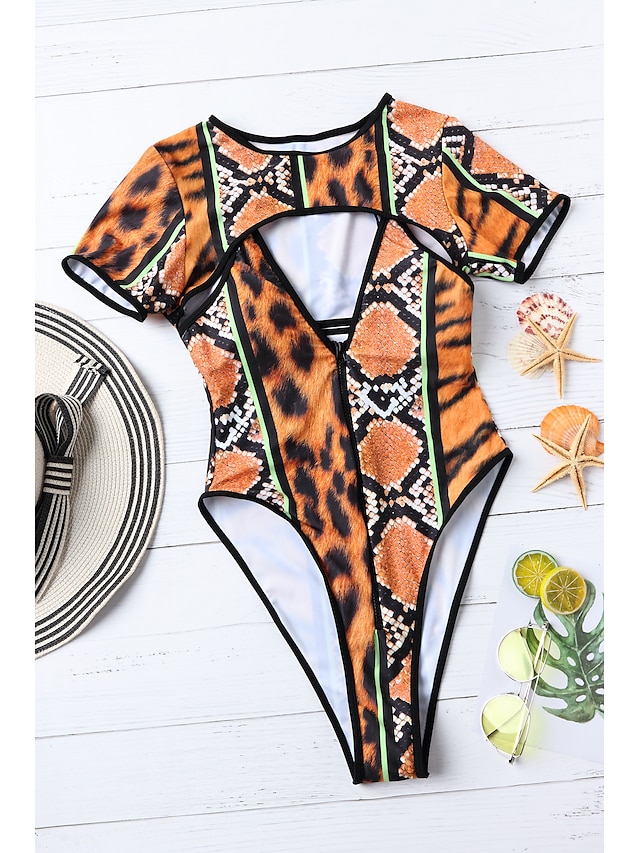  Damen Bandeau Grundlegend Bikinis Badeanzug mit Schnürung Druck Blumen Bademode Badeanzüge Gelb