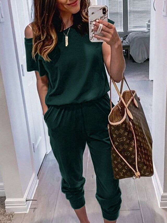  Women's Basic Green Black Wine Jumpsuit Solid Colored / Pencil