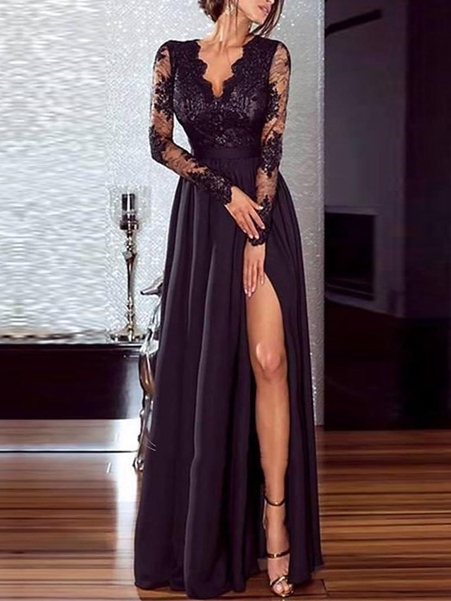  Damen Flapper Kleid Langarm Gatsby Solide 20er Schwarz S M L XL XXL