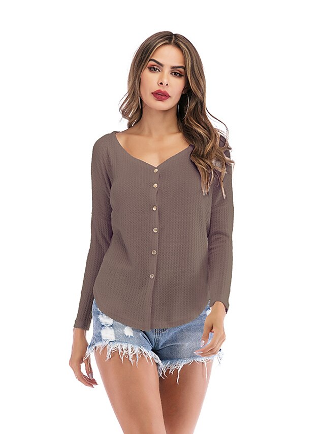  Women's Solid Colored Cardigan Long Sleeve Sweater Cardigans V Neck Fall Summer White Wine Khaki