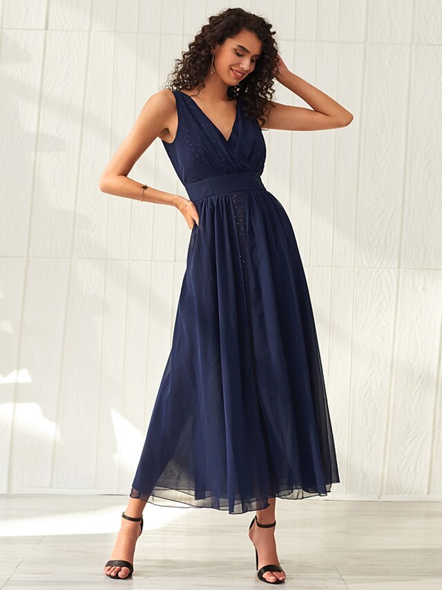  Women's Swing Dress Maxi long Dress Blue Red Sleeveless Solid Color Summer V Neck Elegant 2021 XS S M L XL