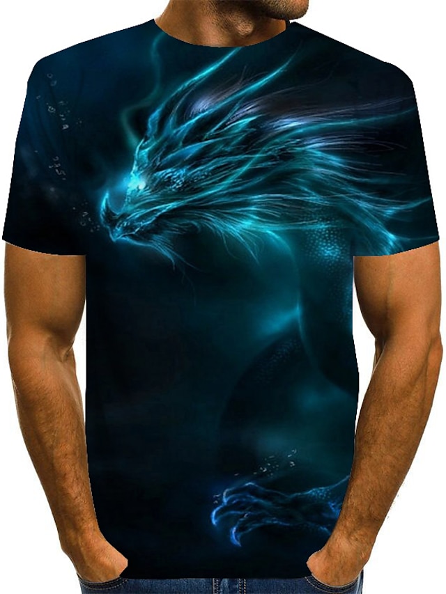  Purple Dragon Mens Graphic Shirt Casual 3D For Festival | Summer Cotton Tee Optical Illusion Round Neck Print Plus Size Daily Short Sleeve