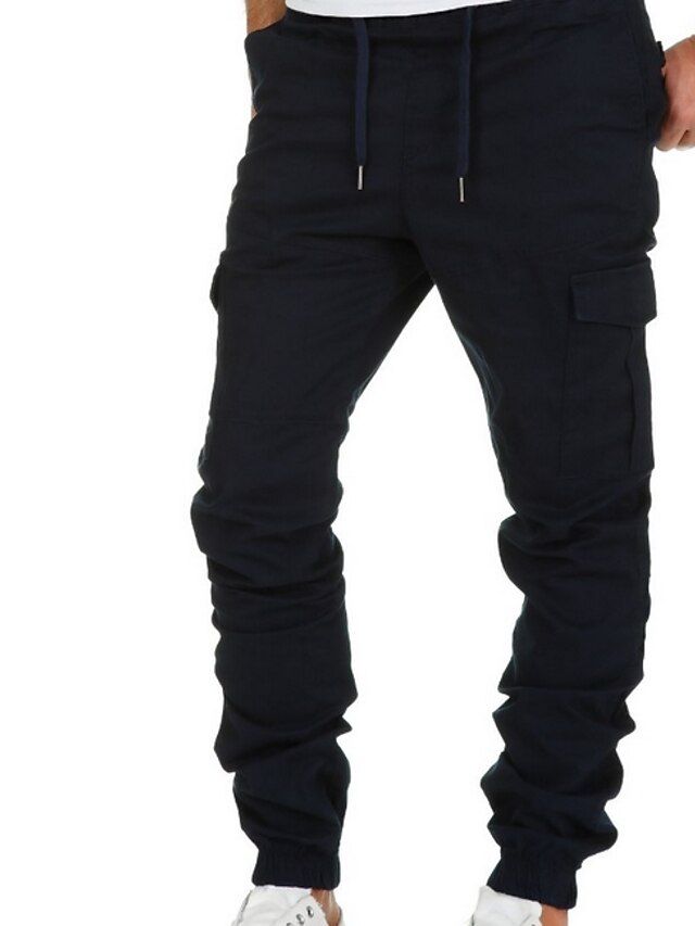  Men's Basic Multiple Pockets Jogger Trousers Cargo Pants Full Length Pants Solid Colored Mid Waist Slim Black Gray Khaki Green Navy Blue S M L XL 2XL