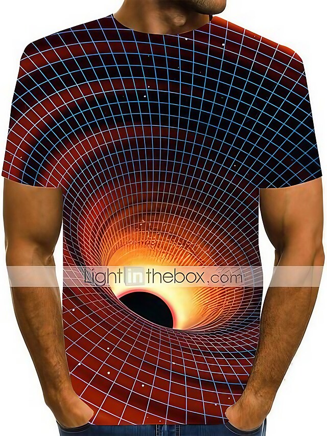 Men's T shirt Tee Shirt Round Neck Graphic Optical Illusion Abstract Black Short Sleeve Print Daily Tops Basic Exaggerated