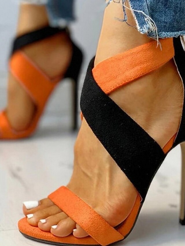  Women's Sandals Stiletto Heel Open Toe Daily Suede Summer Orange