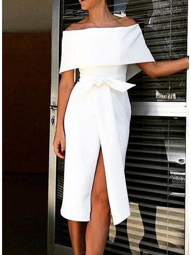  Women's Sheath Dress Midi Dress White Half Sleeve Floral Summer Off Shoulder Hot Elegant 2021 S M L XL XXL 3XL