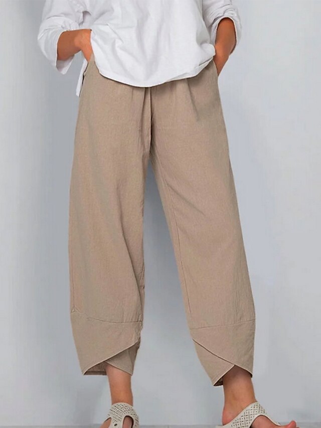  Mujer Pantalones de lino Talla Grande Lino Artificial Color sólido maillard Negro Azul polvoriento chino Media cintura Hasta el Tobillo Oficina Verano Primavera & Otoño