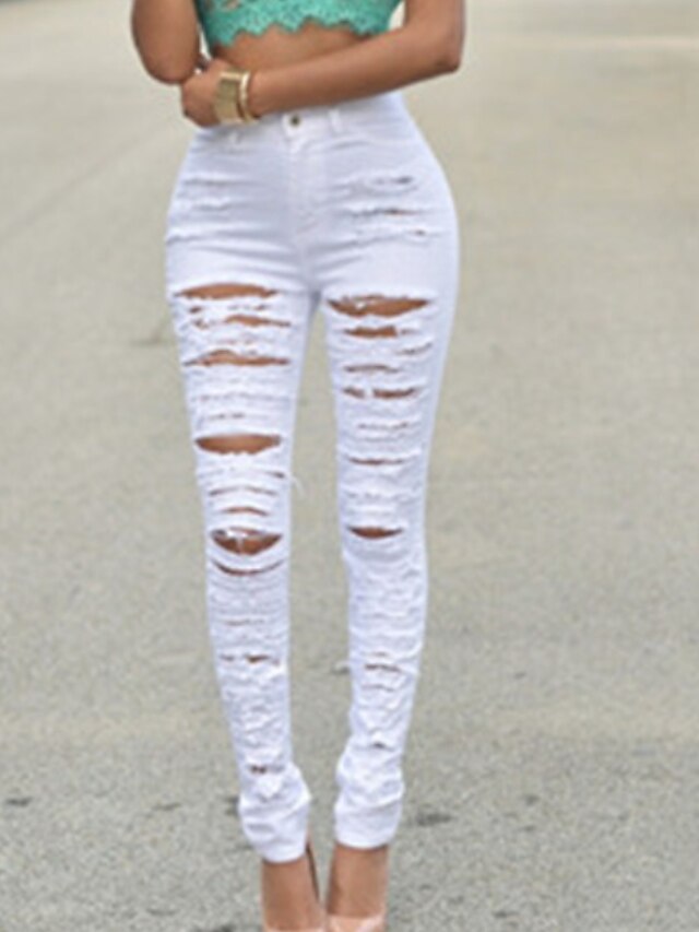  Mujer Básico Chinos Pantalones Color sólido Media cintura Corte Ancho Blanco S M L XL XXL