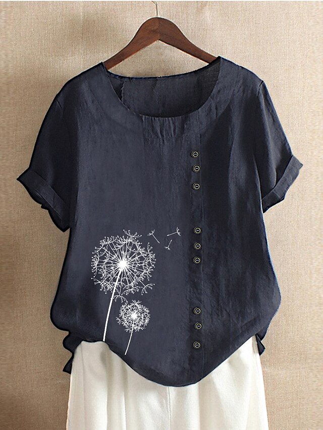  Damen Bluse Hemd Blumen Blume Rundhalsausschnitt Bedruckt Grundlegend Oberteile Lose Blau Purpur Rosa