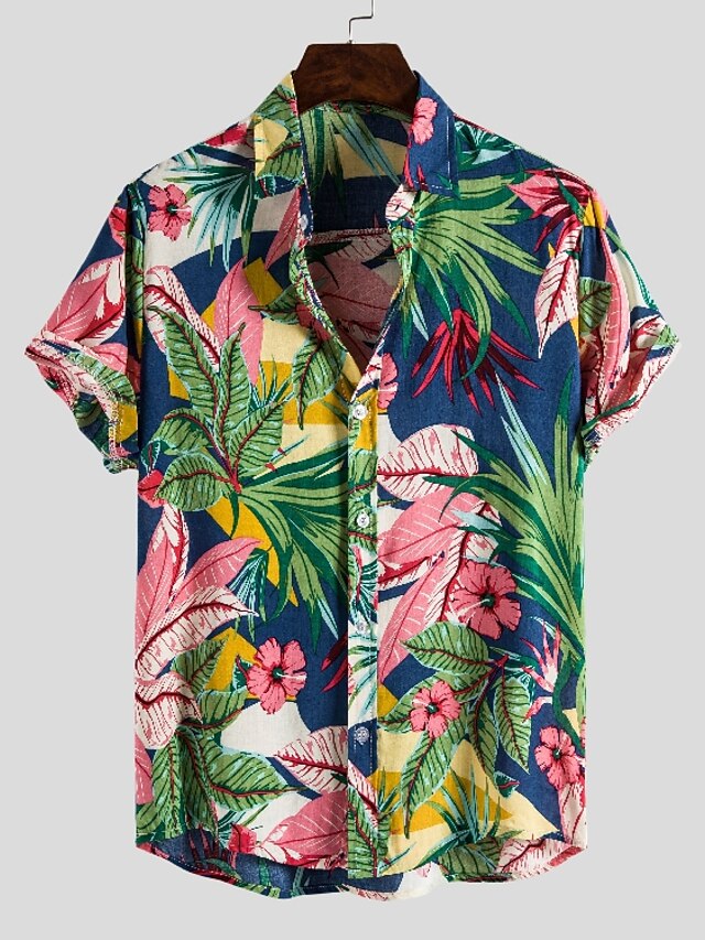  Herren Hemd Hawaiihemd Sommerhemd Grafik-Shirt Kragen Umlegekragen Graphic Blumen Hellgrün Print Party Täglich Bedruckt Bekleidung Strassenmode Designer Hawaiianisch Strand Design / Kurzarm