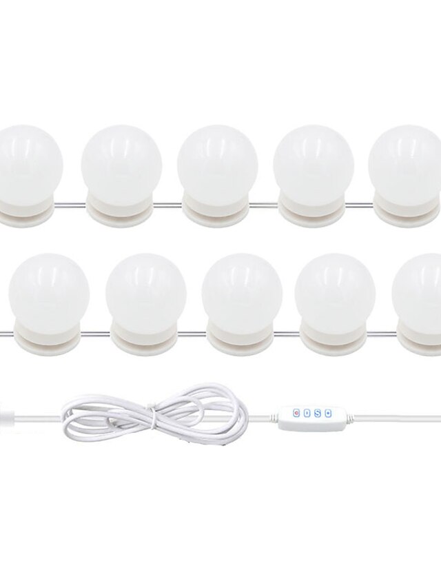  Kosmetikspiegelleuchten Wandhalterung LED-Kosmetikleuchten im Hollywood-Stil mit 10 einstellbaren und dimmbaren LED-Lampen Kosmetikleuchten-Kit für Spiegel LED-Leuchten für Kosmetikspiegel