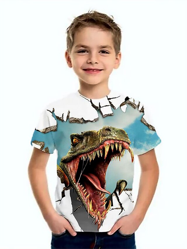  Barn Gutt T skjorte T-skjorte Kortermet Dinosaur Dyr Trykt mønster Blå Barn Topper Sommer Grunnleggende Kul