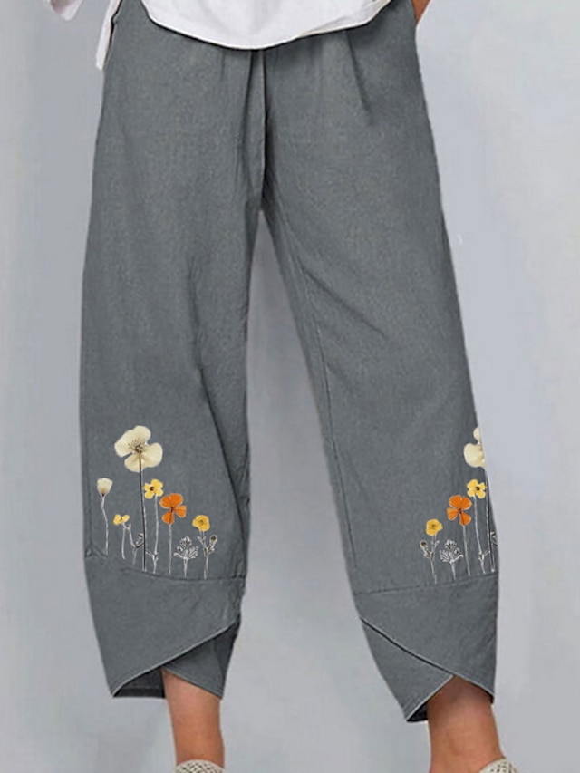  Women's Chinos Polyester Floral Light Blue Gray Basic Mid Waist Daily Summer