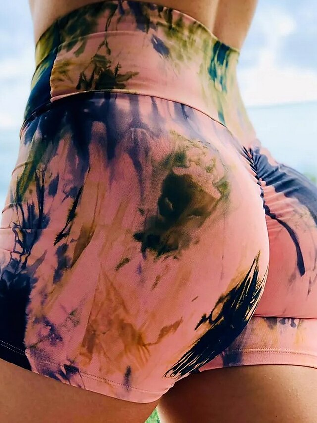  Mujer Alta cintura Pantalones cortos de yoga Bermudas Control de barriga Levantamiento de tope Secado rápido Arco Iris Aptitud física Entrenamiento de gimnasio Corriendo Invierno Verano Deportes Ropa