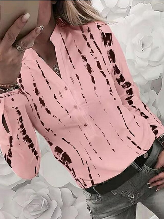  Per donna Blusa Camicia Manica lunga Con stampe Colletto Essenziale Top Bianco Blu Rosa