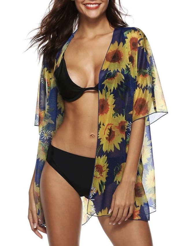  Women's Cover Up Swimsuit Floral Blue Swimwear Bathing Suits