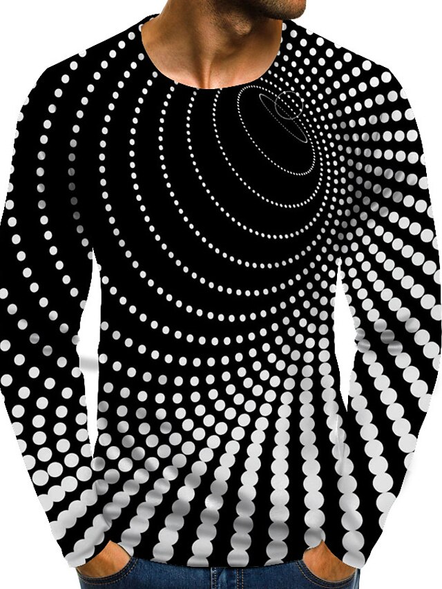  Men's T shirt Shirt Graphic Optical Illusion Round Neck Plus Size Daily Going out Long Sleeve Print Tops Streetwear Exaggerated Rainbow