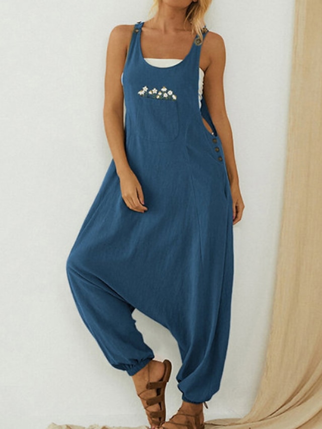  Combinaison-pantalon Femme Couleur Pleine Bleu S M L XL XXL 3XL