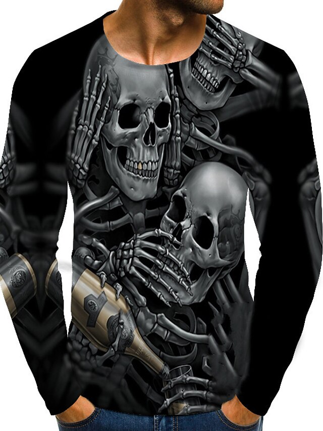  Men's T shirt Graphic Skull Plus Size Print Long Sleeve Daily Tops Streetwear Exaggerated Rainbow
