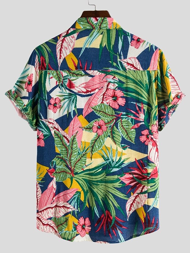  Herre Skjorte Hawaii skjorte Grafisk skjorte Krage Kneppet krage Grafisk Blomstret Lysegrønn Trykt mønster Fest Daglig Trykt mønster Klær Gatemote Designer Hawaiisk Strandstil / Sommer / Kortermet