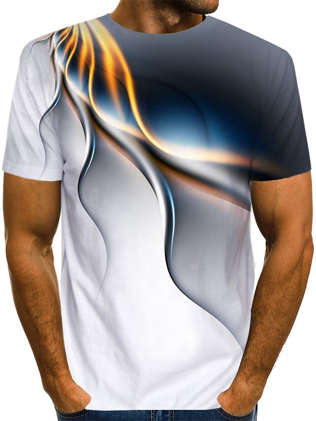  Herre T-shirt Skjorte Grafisk Geometrisk Rund hals Plusstørrelser Afslappet Daglig Kortærmet Trykt mønster Toppe Hvid / Sommer