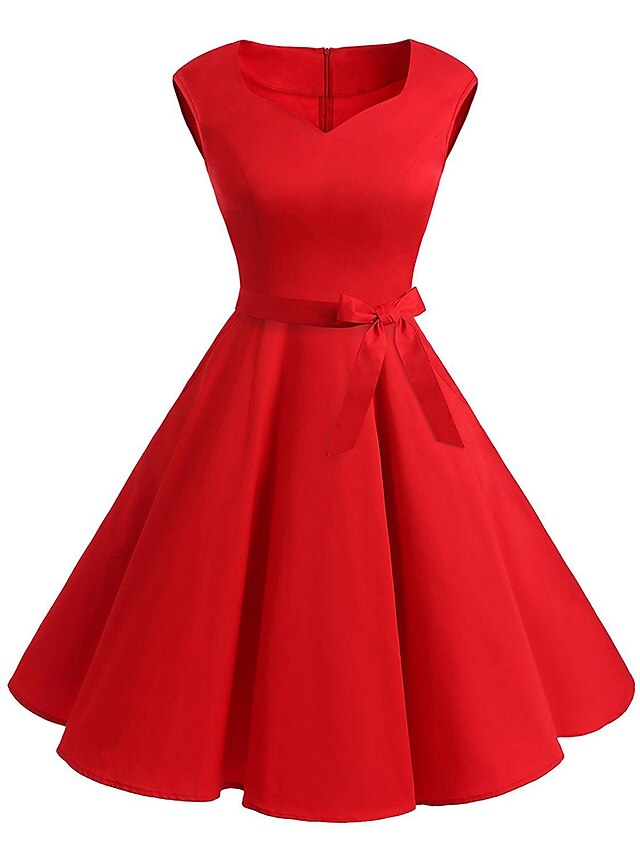 Women's Swing Dress Knee Length Dress Blue Black Red Sleeveless Solid Color Zipper Spring Summer V Neck Hot Vintage Holiday 2021 S M L XL XXL