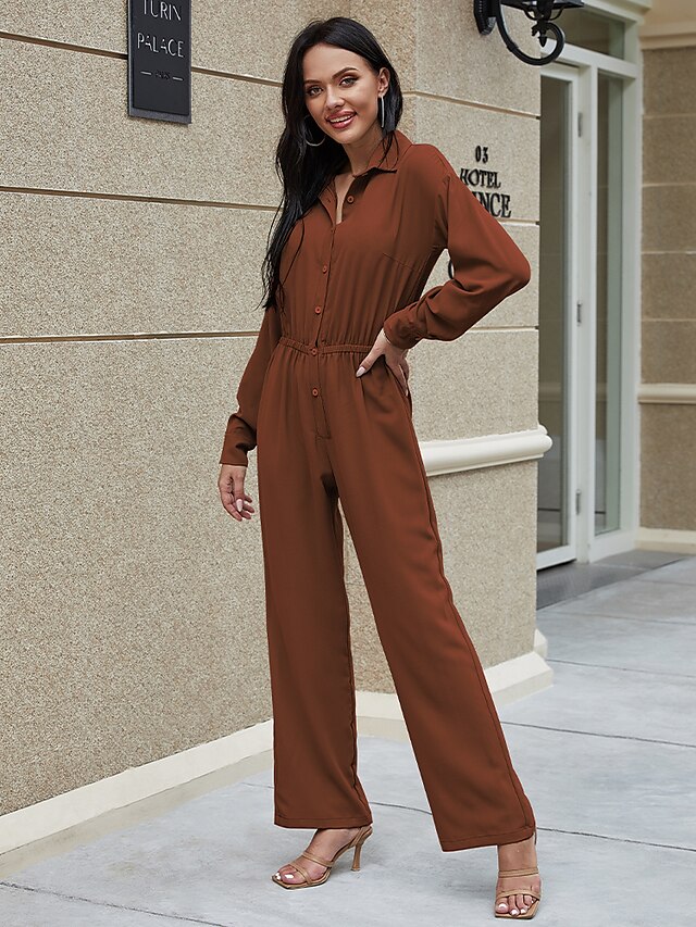  Women's Ordinary Green Brown Jumpsuit Solid Colored