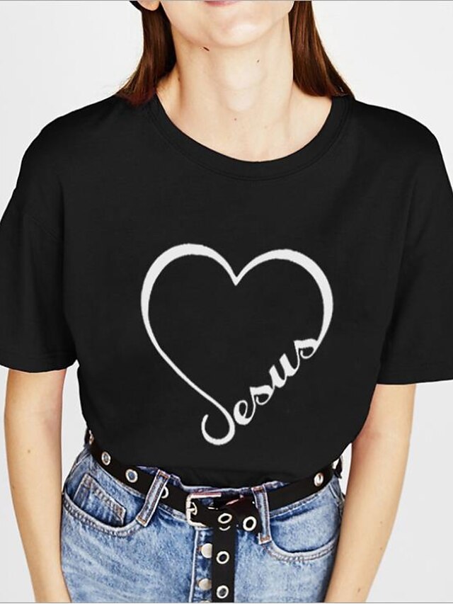  T-shirt Femme Quotidien Cœur Imprimés Photos Amour Manches Courtes Imprimé Col Rond basique Blanche Noir Jaune Hauts Standard 100% Coton