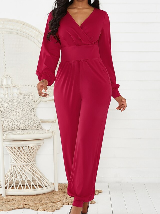  Combinaison-pantalon Femme Couleur Pleine Col en V Basique Noir Rouge Vert Bleu Roi S M L XL / Ample