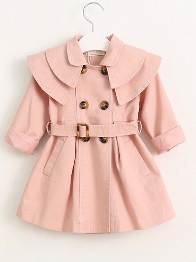  Kids Girls' Trench Coat Pink Khaki Red Solid Colored Basic