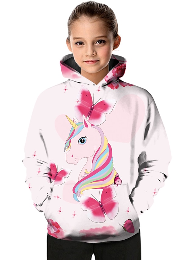  Girls' 3D Animal Geometric Color Block Hoodie Long Sleeve 3D Print Fall Winter Active Basic Polyester Kids Toddler 3-12 Years Outdoor Daily