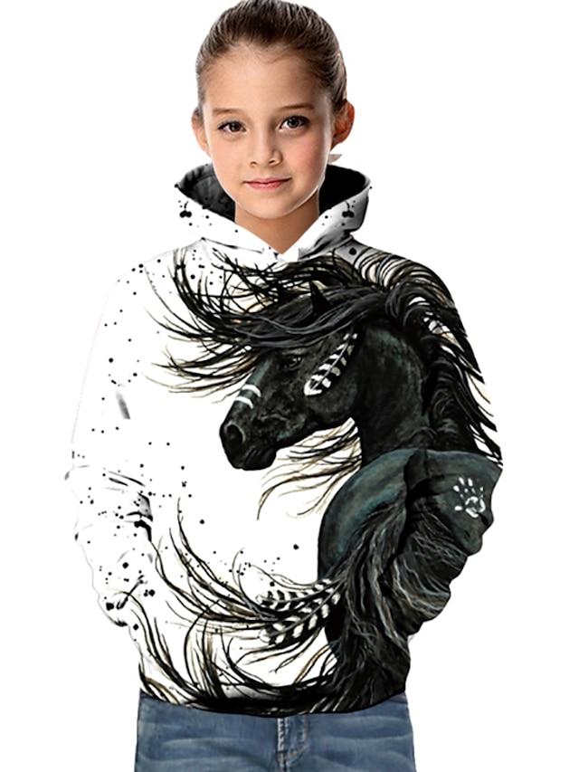  Kids Girls' 3D Horse Print Galaxy Hoodie 2-13 Years